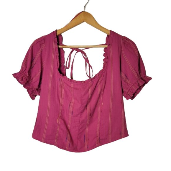 NWT Free People Seratonin Smocked Blouse Striped Raspberry Sherbert Size Medium - Picture 3 of 14